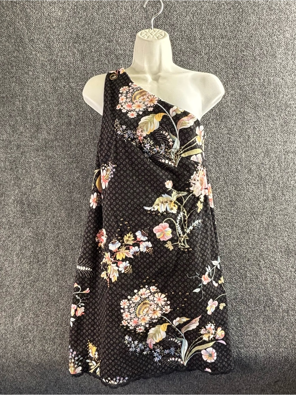 Maeve One-Shoulder Black Floral Print Dress